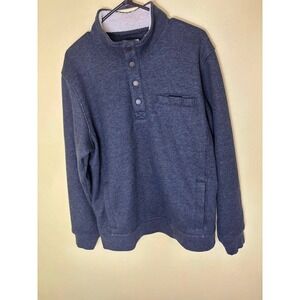 LL Bean Mens Pullover Sweater Fleece Lined Quarter Button Up Pocket Blue Med Reg